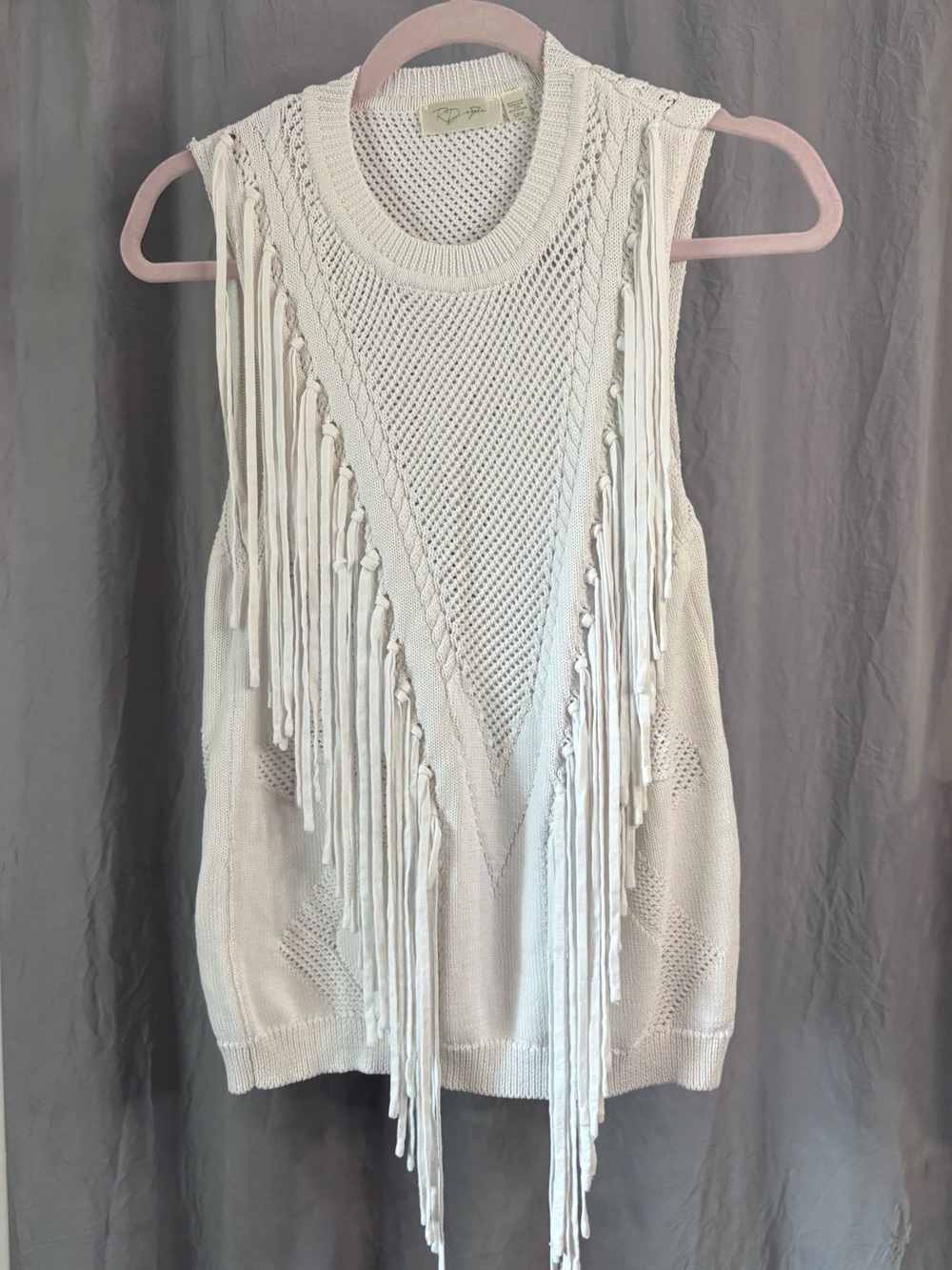SD Collection Cream Fringe Knit Sleeveless Top
